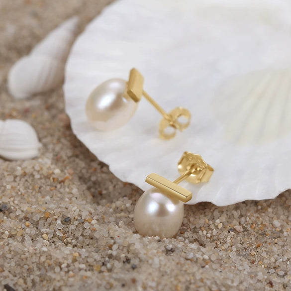 Wholesale 925 Sterling Silver Simple Natural Geometric Baroque Pearl Women's Earrings With Electroplating