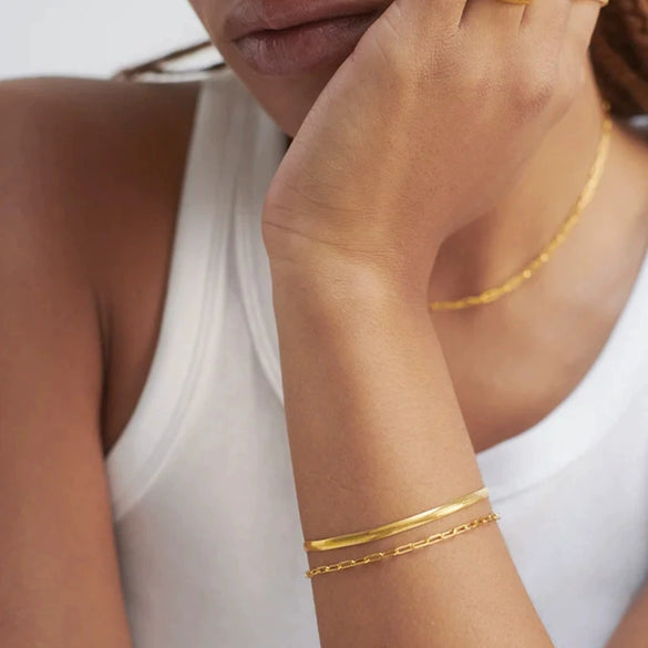 Wholesale 925 Sterling Silver Simple Paper Clip Bracelet With Geometric Pattern And Electroplating For Girls