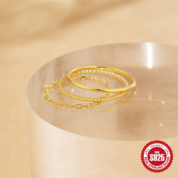 Wholesale 925 Sterling Silver Simple Plain Ring Set For Women With Geometric Design And Real Gold Plated Electroplating