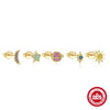Wholesale 925 Sterling Silver Star Moon Planet 5 Piece Set Ear Studs Earrings With Plant Flower Pattern And Inlaid Zircon