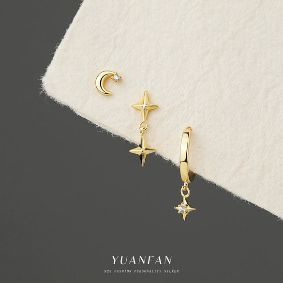 Wholesale 925 Sterling Silver Star Shape Microinlaid Zircon Earrings For Women With Minimalist Design