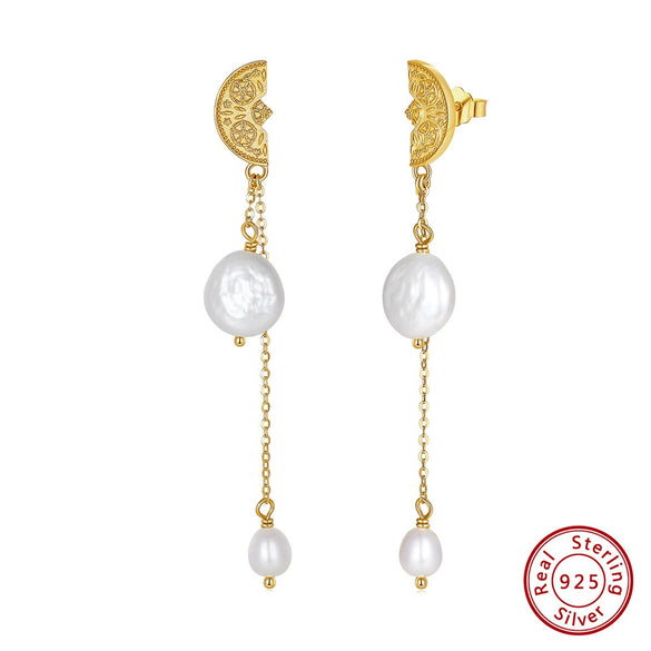 Wholesale 925 Sterling Silver Tassel And Freshwater Pearl Women's Earrings Simple Natural Style