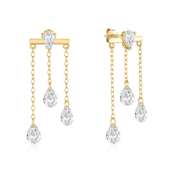 Wholesale 925 Sterling Silver Tassel Chain Inlaid Stone Geometric Earrings With Electroplating For Women