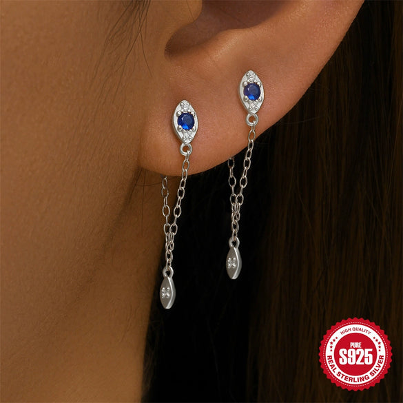 Wholesale 925 Sterling Silver Tassel Devil's Eye Geometric Earrings With Electroplating For Women