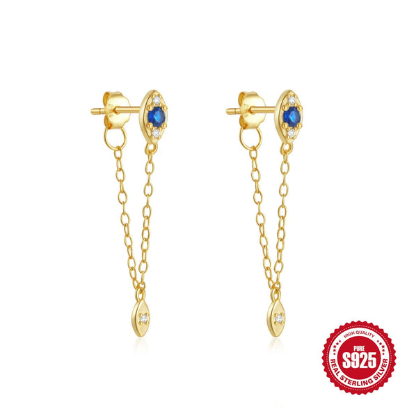 Wholesale 925 Sterling Silver Tassel Devil's Eye Geometric Earrings With Electroplating For Women