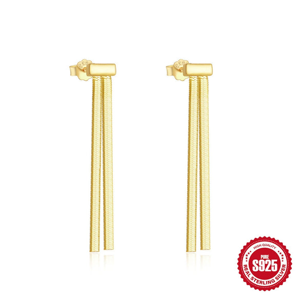 Wholesale 925 Sterling Silver Tassel Doublelayer Snakeskin Chain Earrings For Women With Geometric Design And Electroplating Treatment