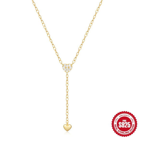 Wholesale 925 Sterling Silver Tassel Yshaped Double Heart Electroplated Clavicle Necklace For Women