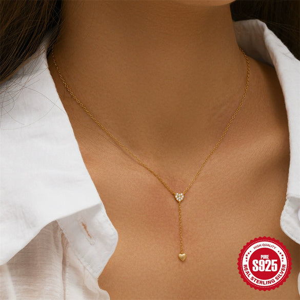 Wholesale 925 Sterling Silver Tassel Yshaped Double Heart Electroplated Clavicle Necklace For Women
