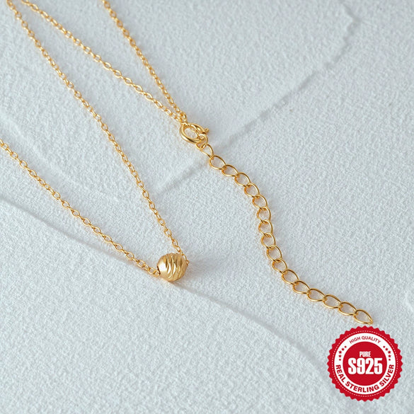 Wholesale 925 Sterling Silver Textured Ball Geometric Pendant Ochain Necklace For Women With Electroplating
