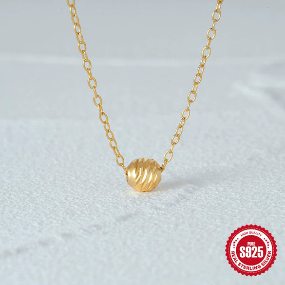Wholesale 925 Sterling Silver Textured Ball Geometric Pendant Ochain Necklace For Women With Electroplating