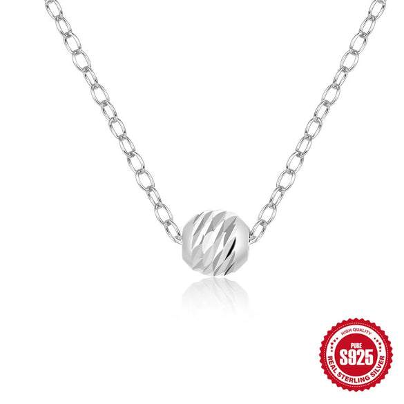 Wholesale 925 Sterling Silver Textured Ball Geometric Pendant Ochain Necklace For Women With Electroplating