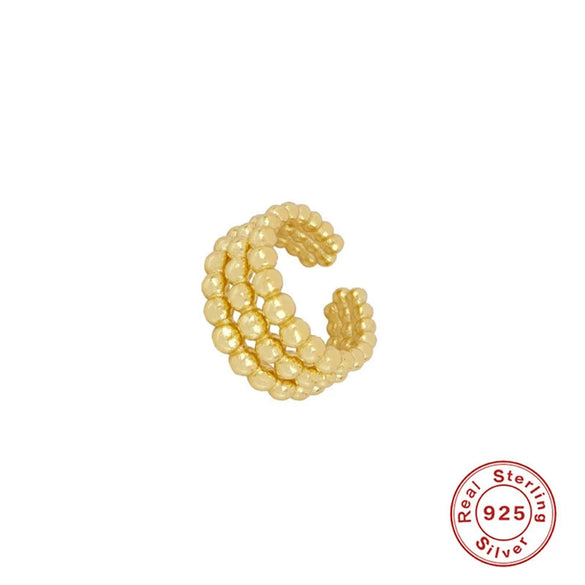 Wholesale Sterling Silver Three Layer Round Beads Double Layer Diamond Ear Clip Non Piercing Ear Bone Clip Earrings With Geometric Design And Real Gold Electroplating For Women