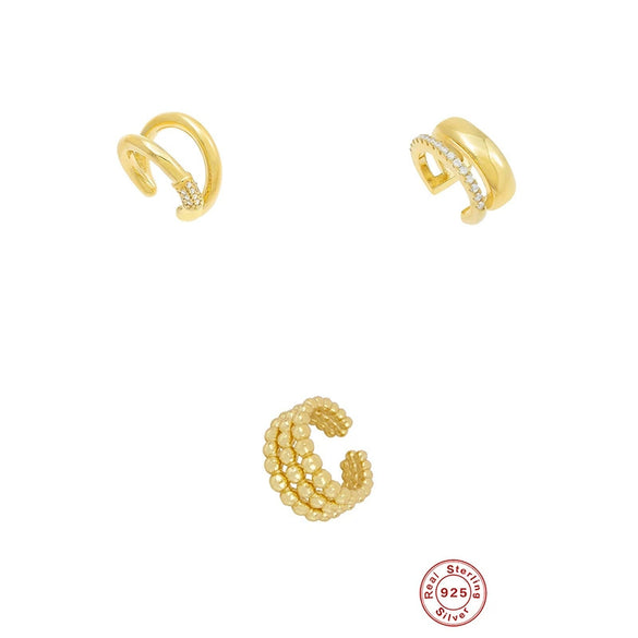 Wholesale Sterling Silver Three Layer Round Beads Double Layer Diamond Ear Clip Non Piercing Ear Bone Clip Earrings With Geometric Design And Real Gold Electroplating For Women