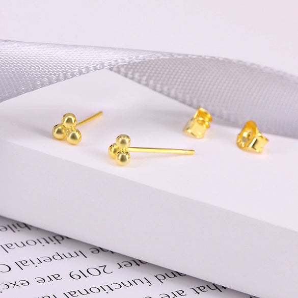 Wholesale 925 Sterling Silver Triple Ball Cartilage Spiral Pierced Earrings With Small Dots Geometric Design Electroplated Real Gold Plated