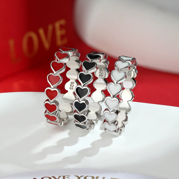 Wholesale 925 Sterling Silver Unisex Sweet Couple Ring With Heart Shape And Dripping Oil Design
