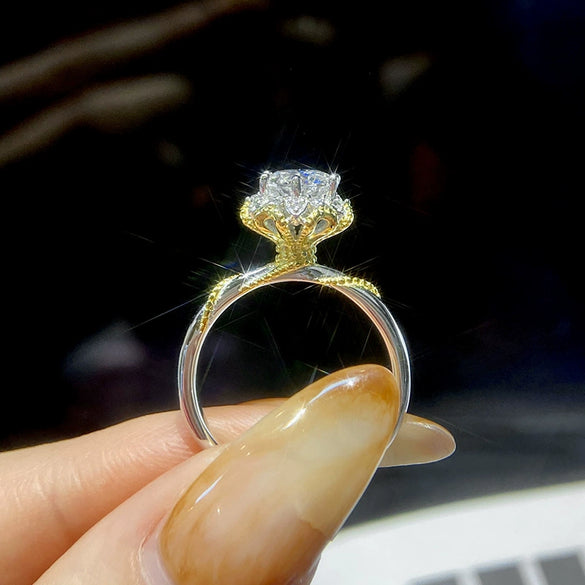 Wholesale 925 Sterling Silver Vine Holding Flower Ring With Geometric Design For Women Electroplated