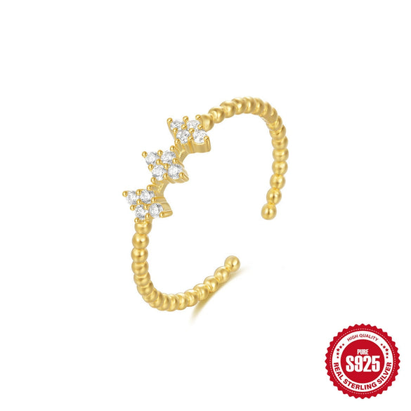 Wholesale 925 Sterling Silver Vshaped Leaf Opening Finger Ring With Electroplating And Real Gold Plating For Women