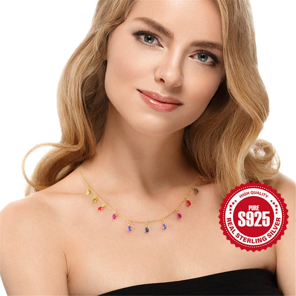 Wholesale 925 Sterling Silver Water Drop Pendant Necklace With Geometric Pattern And Inlaid Zircon For Women