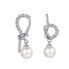 Wholesale 925 Sterling Silver Women's Asymmetric Geometric Earrings With Freshwater Pearl And Diamond
