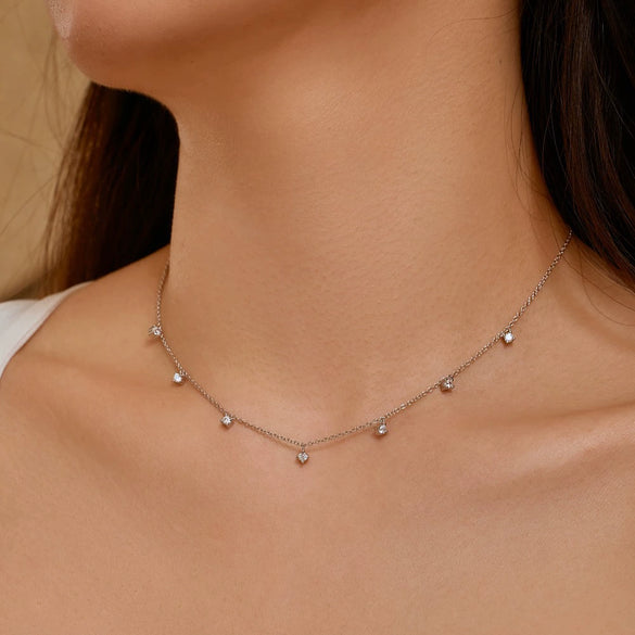Wholesale 925 Sterling Silver Women's Clavicle Chain With Round Zircon And Geometric Design Light Luxury Style Electroplated