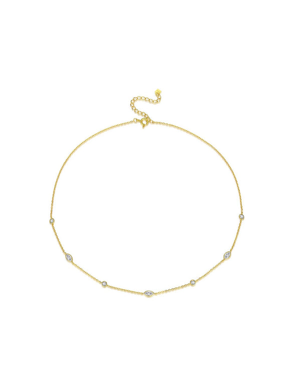 Wholesale 925 Sterling Silver Women's Collarbone Necklace With Geometric Design And Platinum Or 18K Gold Electroplating