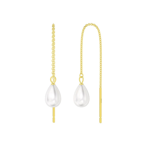 Wholesale 925 Sterling Silver Women's Elegant Tassel Geometric Electroplated Water Drop Pearl Earrings