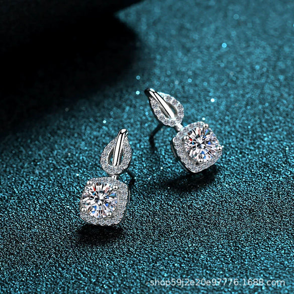 Wholesale 925 Sterling Silver Women's Fourclaw Square Bag Earrings With Flower Pattern And Electroplating Treatment