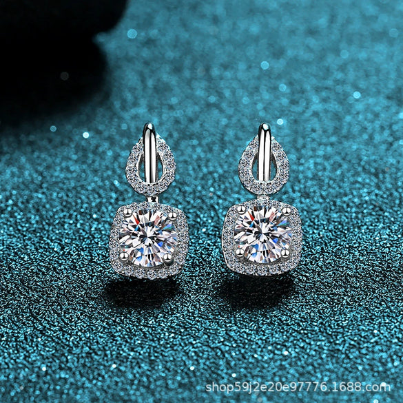 Wholesale 925 Sterling Silver Women's Fourclaw Square Bag Earrings With Flower Pattern And Electroplating Treatment