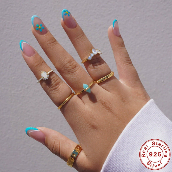 Wholesale 925 Sterling Silver Women's Geometric Ring With Zircon Color Electroplated And Exquisitely Stacked