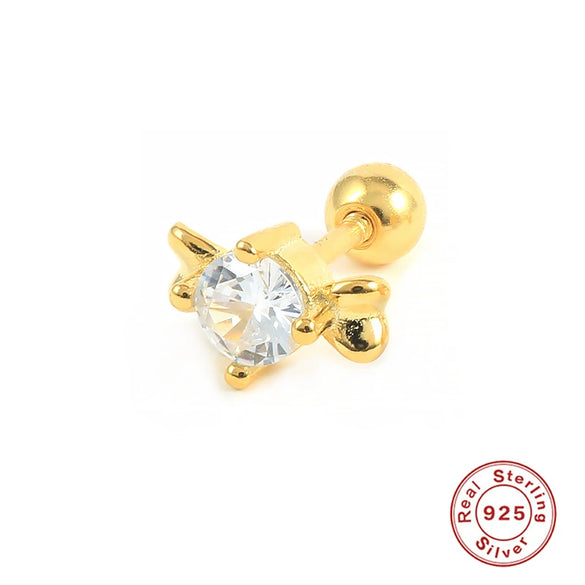 Wholesale 925 Sterling Silver Women's Geometric Ufo Butterfly Insect Spiral Small Gold Ball Ear Studs With Electroplating