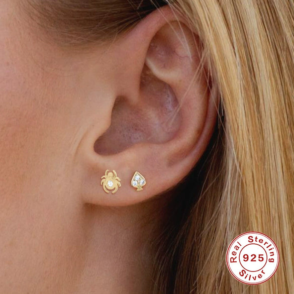 Wholesale 925 Sterling Silver Women's Geometric Ufo Butterfly Insect Spiral Small Gold Ball Ear Studs With Electroplating