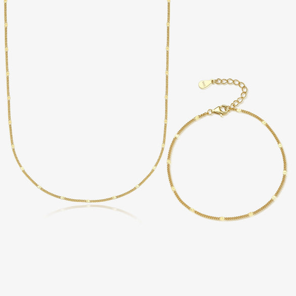Wholesale 925 Sterling Silver Women's Glitter Geometric Sequins Chain And Bracelet Set With 18K Gold Electroplated Treatment