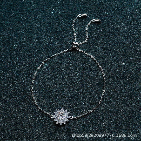 Wholesale 925 Sterling Silver Women's Moissanite Flower Patterned Bracelet With Electroplating Treatment