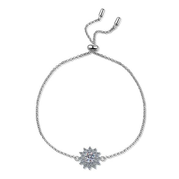 Wholesale 925 Sterling Silver Women's Moissanite Flower Patterned Bracelet With Electroplating Treatment
