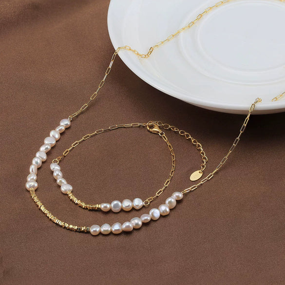 Wholesale 925 Sterling Silver Women's Natural Baroque Pearl Small Bell Geometric Style Electroplated Bracelet Jewelry