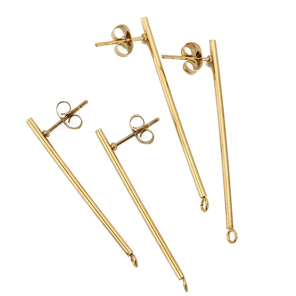 Wholesale Stick Ear Studs Stainless Steel Glossy 18K Vacuum Plated Jewelry Accessories