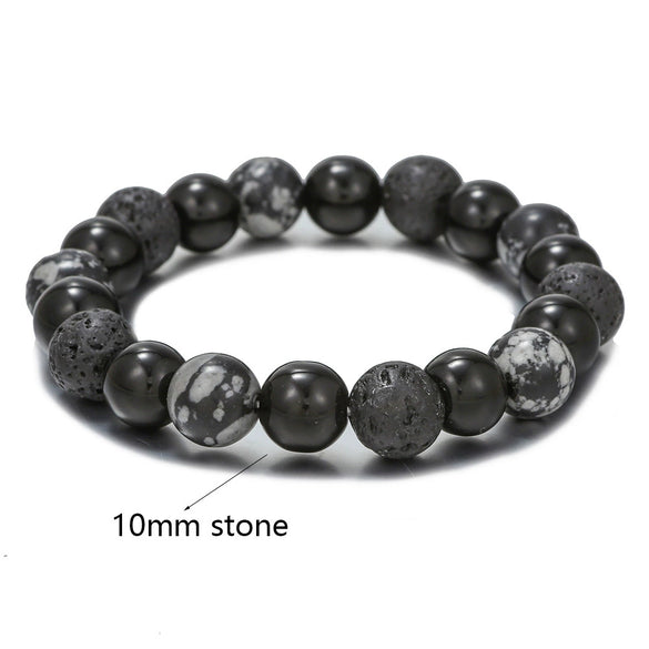 Wholesale Stone Beads Handmade Bracelet Volcanic Stone And Snowflake Stone Unisex Retro Style