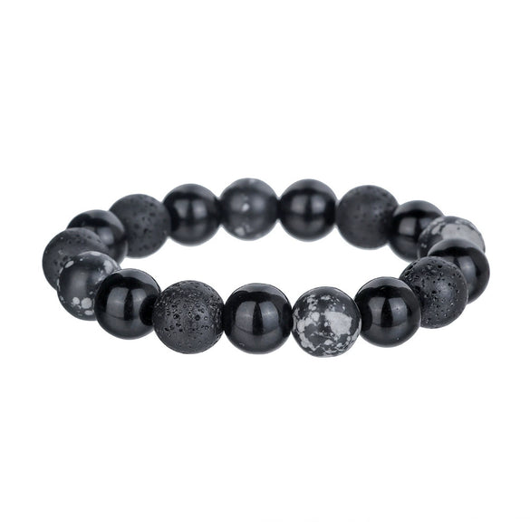 Wholesale Stone Beads Handmade Bracelet Volcanic Stone And Snowflake Stone Unisex Retro Style