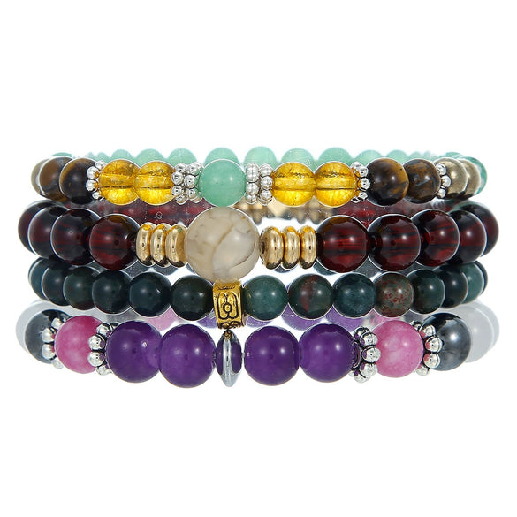 Wholesale Stone Elastic Bracelet Handmade Geometric Style Tiger's Eye Black Stone White Crystal
