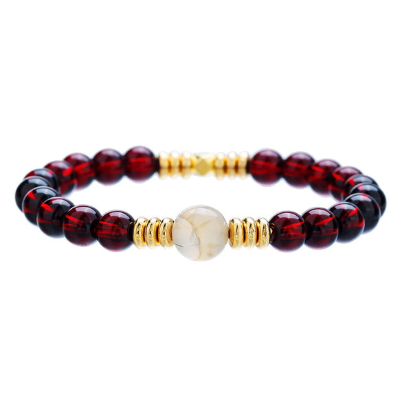 Wholesale Stone Elastic Bracelet Handmade Geometric Style Tiger's Eye Black Stone White Crystal
