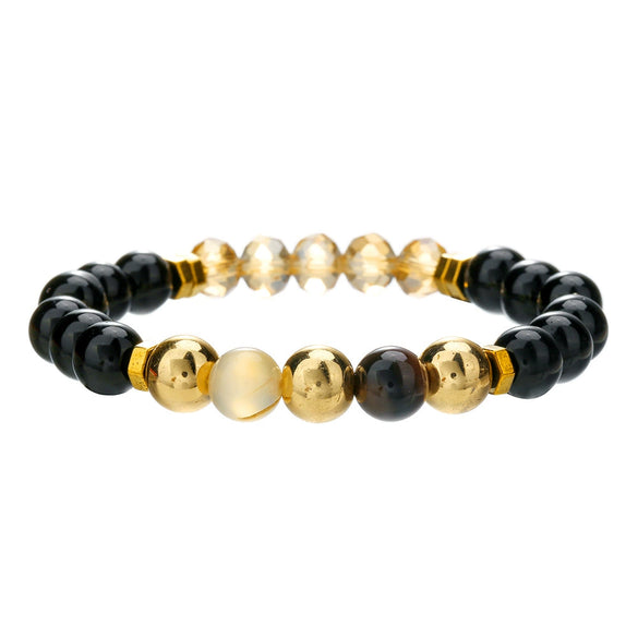 Wholesale Stone Elastic Bracelet Handmade Geometric Style Tiger's Eye Black Stone White Crystal