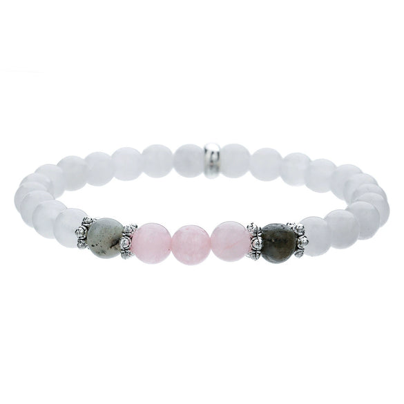 Wholesale Stone Elastic Bracelet Handmade Geometric Style Tiger's Eye Black Stone White Crystal