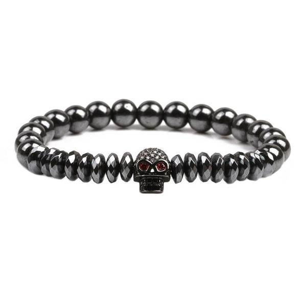 Wholesale Stone Microinlaid Zircon Skull Handmade Bracelet Unisex