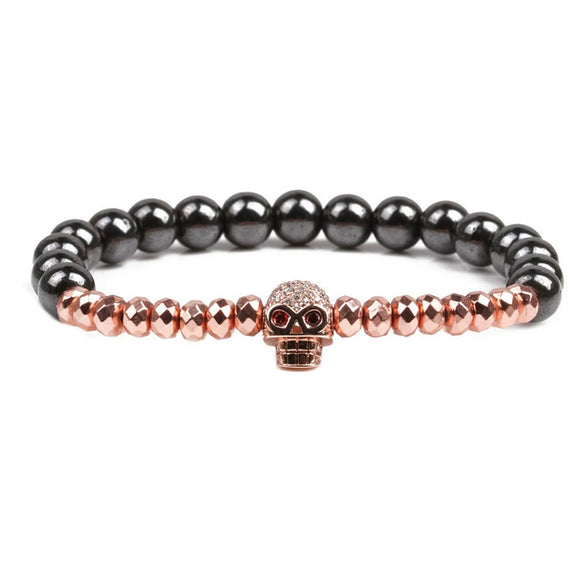Wholesale Stone Microinlaid Zircon Skull Handmade Bracelet Unisex