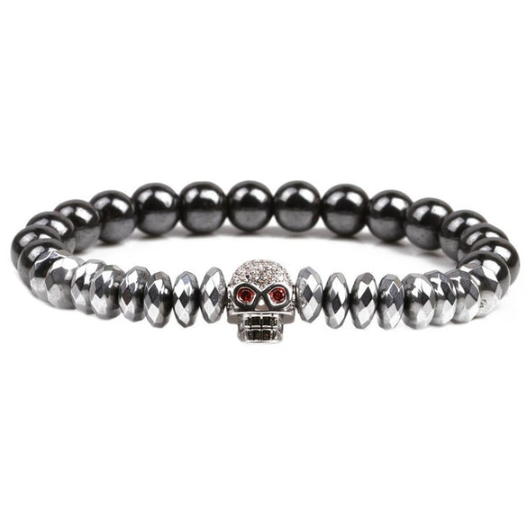 Wholesale Stone Microinlaid Zircon Skull Handmade Bracelet Unisex