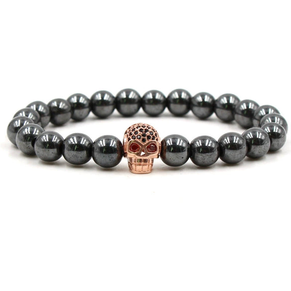 Wholesale Stone Microinlaid Zircon Skull Handmade Bracelet Unisex
