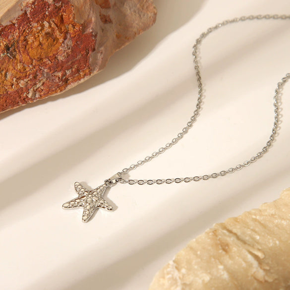 Wholesale Stone Starfish U Shape Stainless Steel Necklace With Polishing Treatment