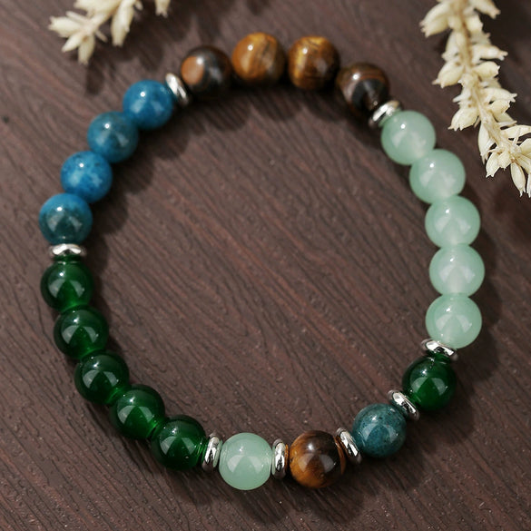 Wholesale Stone Wood Chip Weathered Beads Elastic Bracelet Handmade Geometric Jewelry Unisex