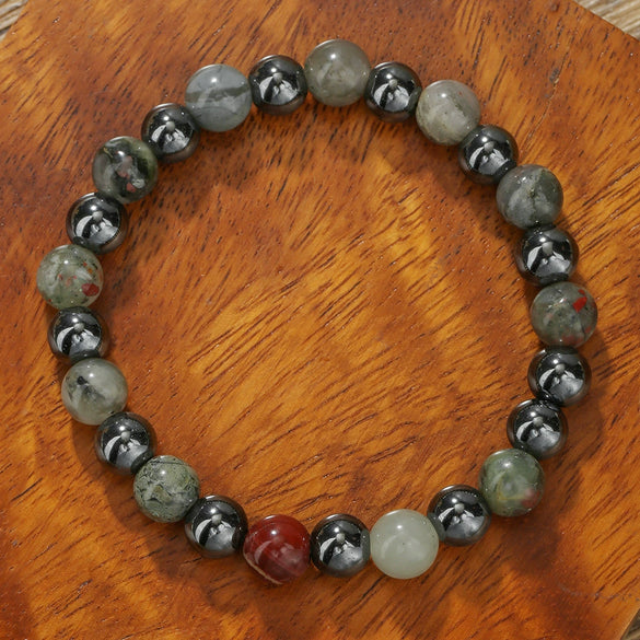 Wholesale Stone Wood Chip Weathered Beads Elastic Bracelet Handmade Geometric Jewelry Unisex