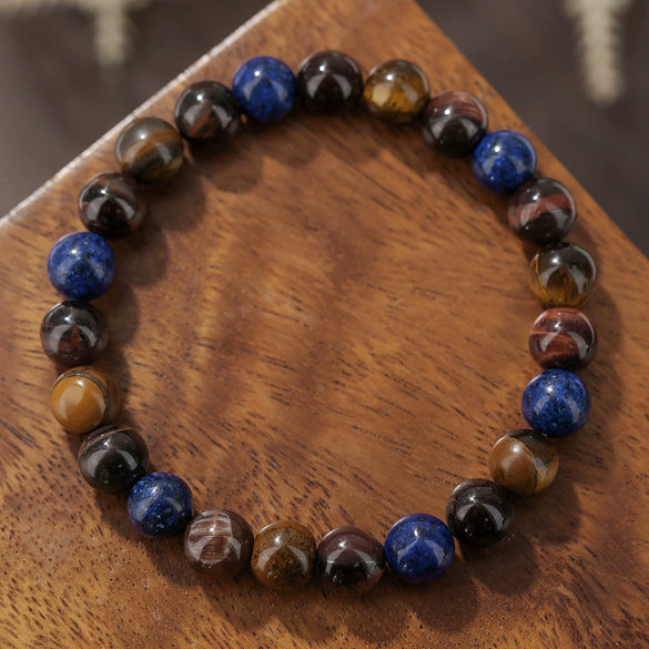 Wholesale Stone Wood Chip Weathered Beads Elastic Bracelet Handmade Geometric Jewelry Unisex
